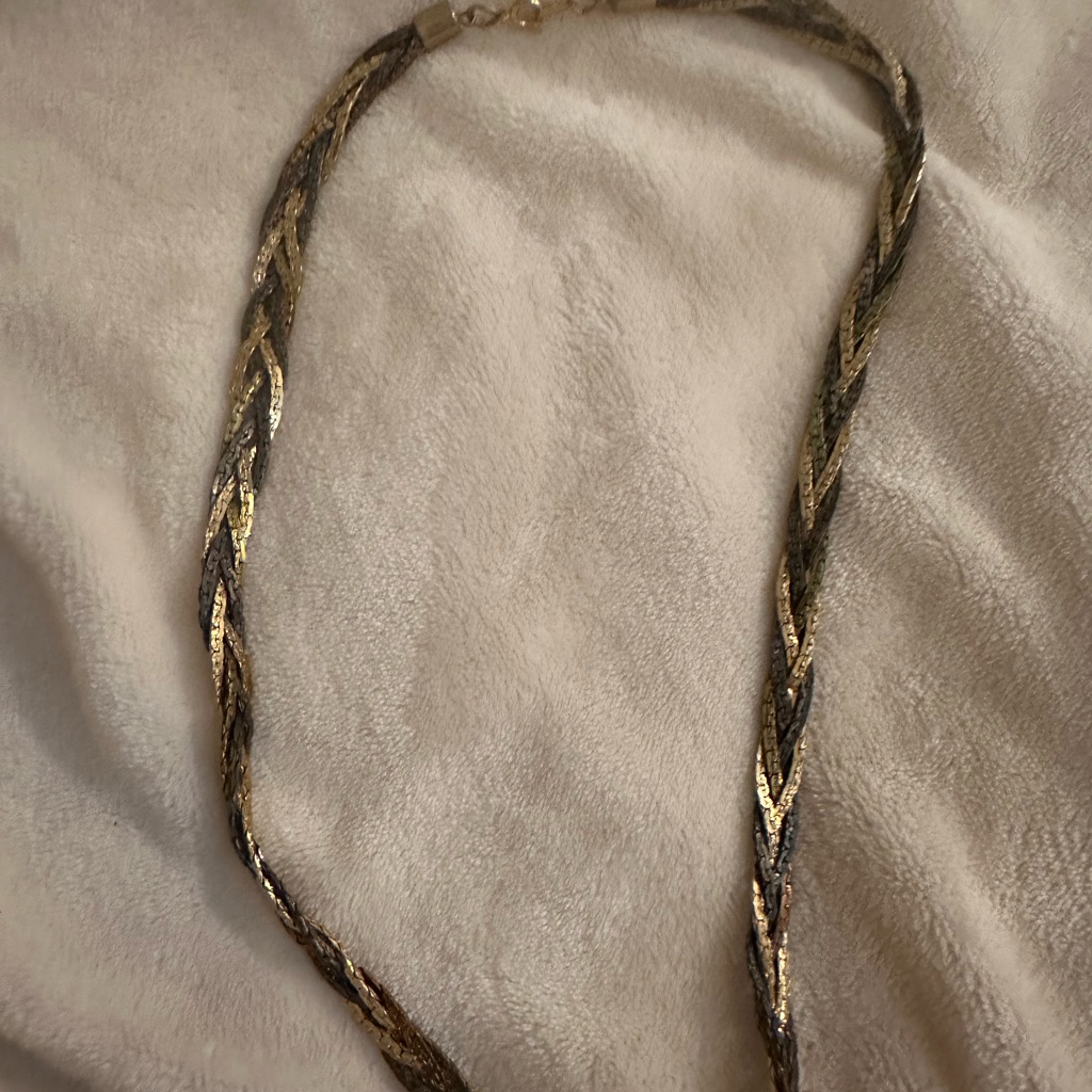 Vintage Signed Korea Gold And Gray Metal Braided Snake Chain Necklace 30 In 37$